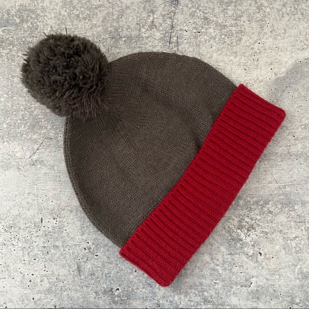 The Rail Brown Grey and Red Pom Hat